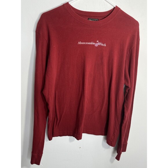 Abercrombie Fitch VTG Spellout Y2K Snowflake Shirt Mens XL Red Lng slv - Picture 9 of 10